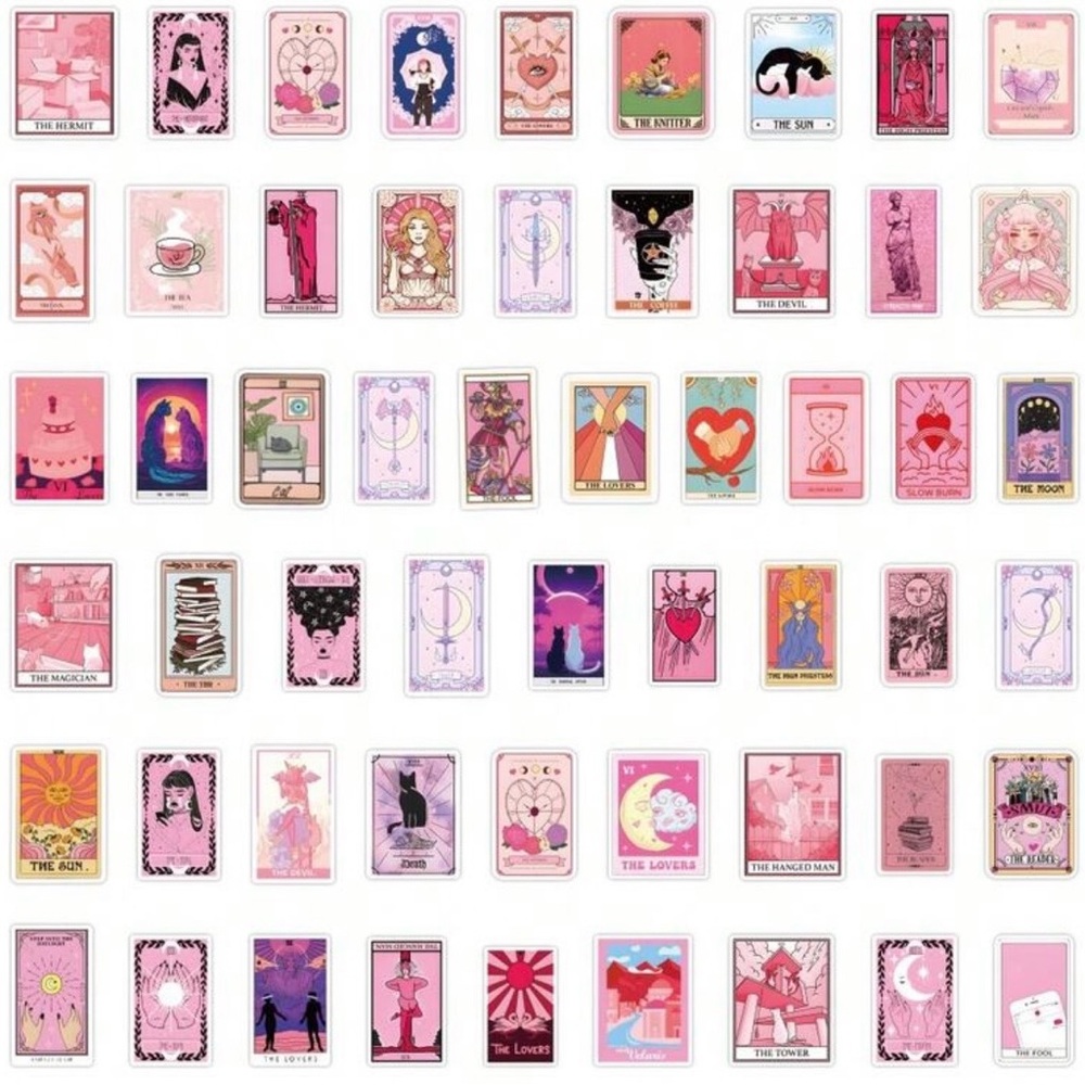 55 Pink Tarot Card Stickers Fun Cartoon Images Card Games Psychic - Picture 5 of 5